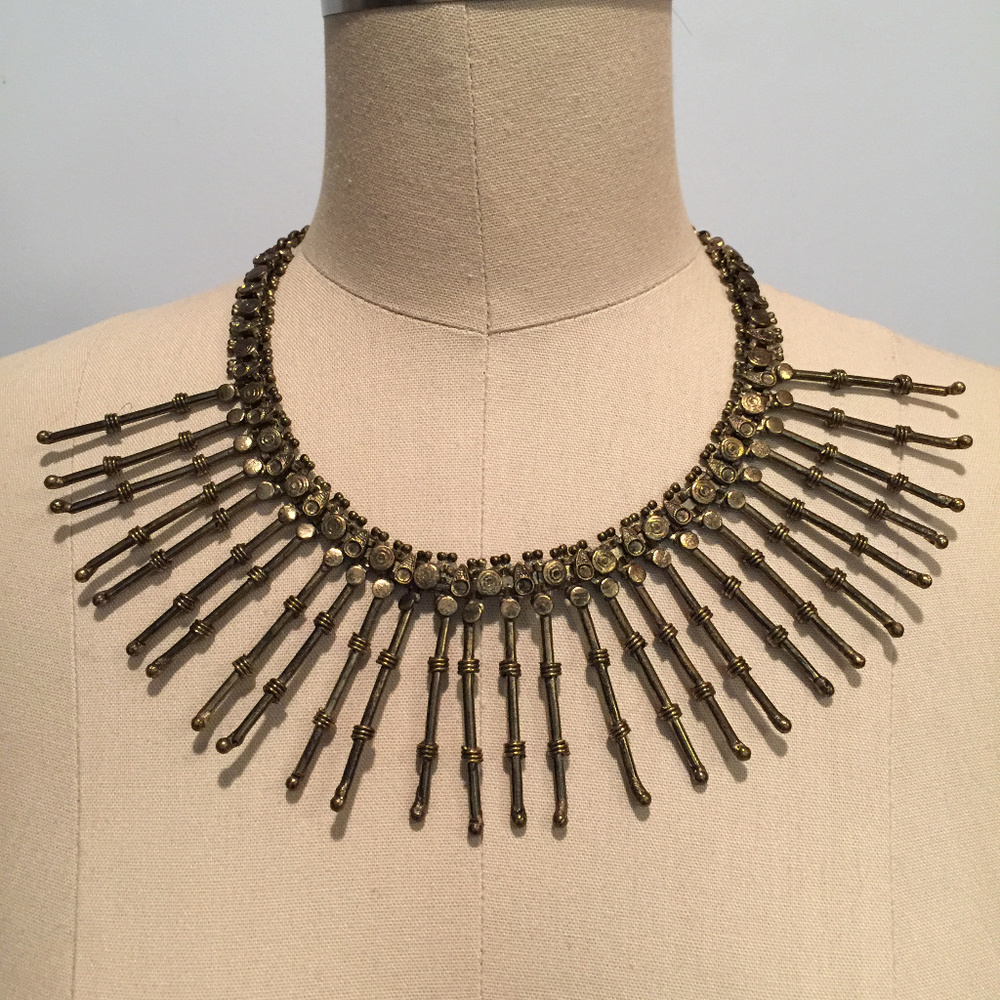 Boho bib spike necklace antique brass
